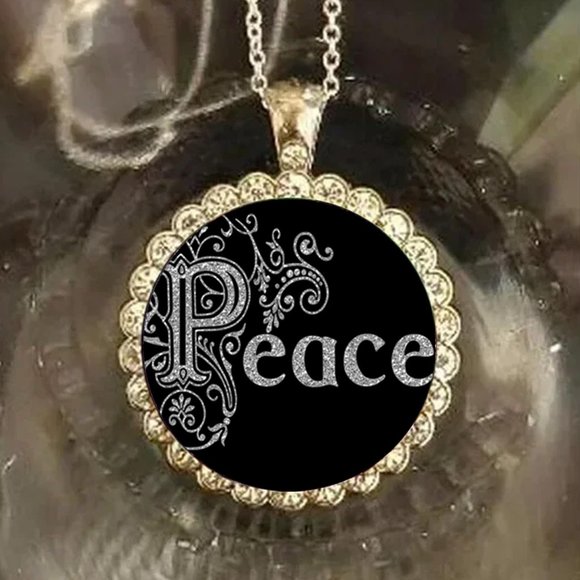 Peace pretty 925 Silver necklace Rhinestones - Picture 1 of 2